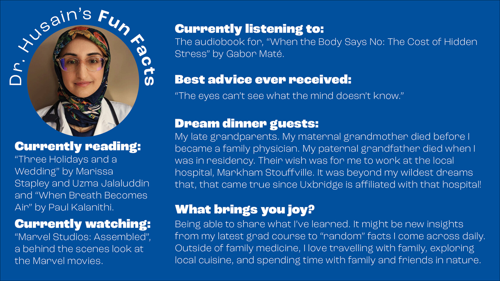 Fun facts about Dr. Aisha Husain